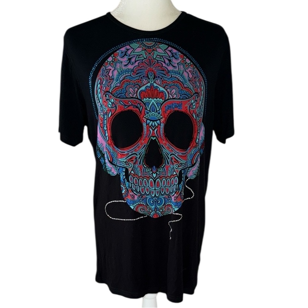Ay Guey Mexican Handcrafted Skull Studded Tee, Large, NWT